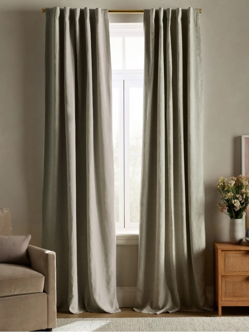 Quince European Linen Blackout Curtain Panel Sage Size 48 x84